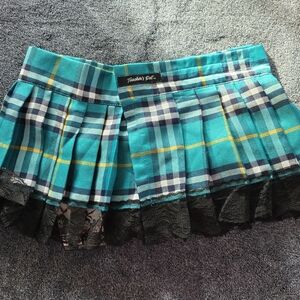 Turquoise Plaid Mini Skirt
